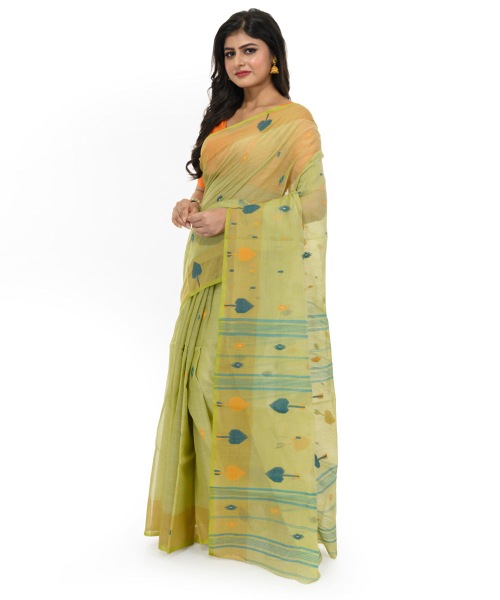 Light green cotton hand woven bengal saree