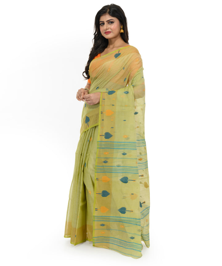 Light green cotton hand woven bengal saree