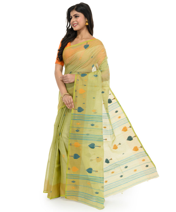 Light green cotton hand woven bengal saree