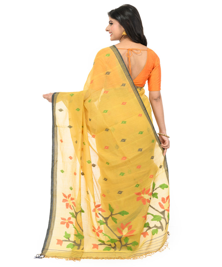 Yellow hand woven bengal cotton saree