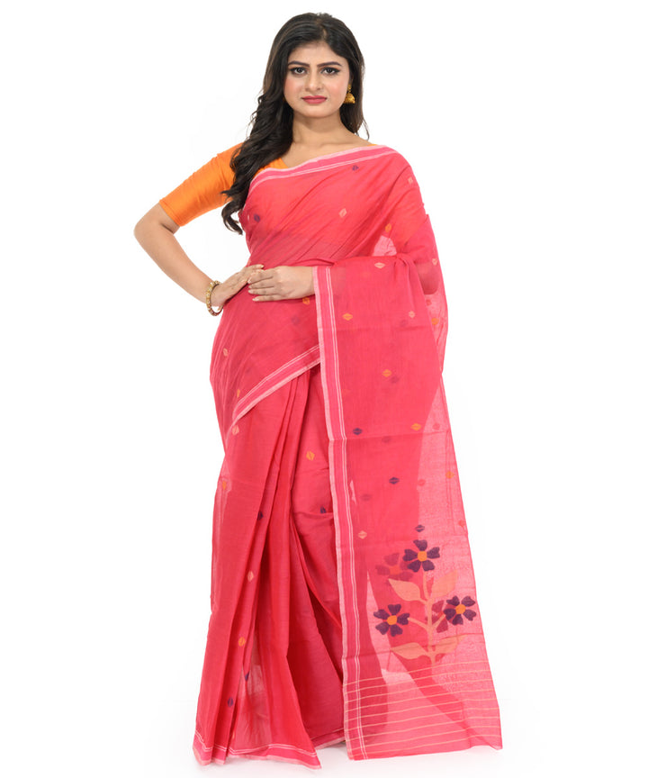 Pink bengal hand woven cotton saree