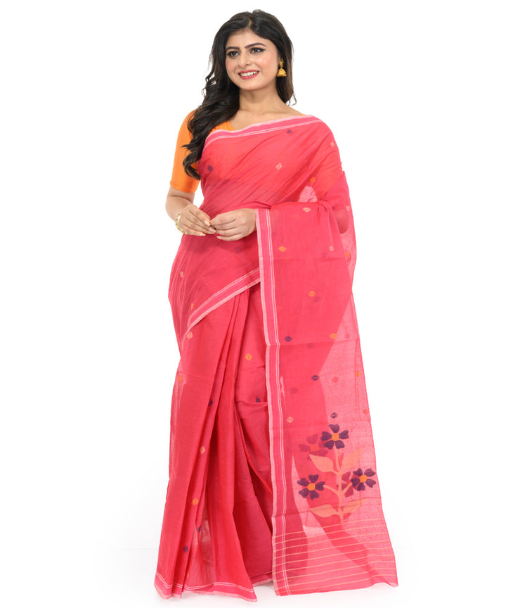 Pink bengal hand woven cotton saree