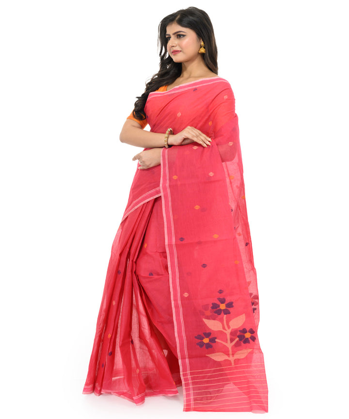Pink bengal hand woven cotton saree