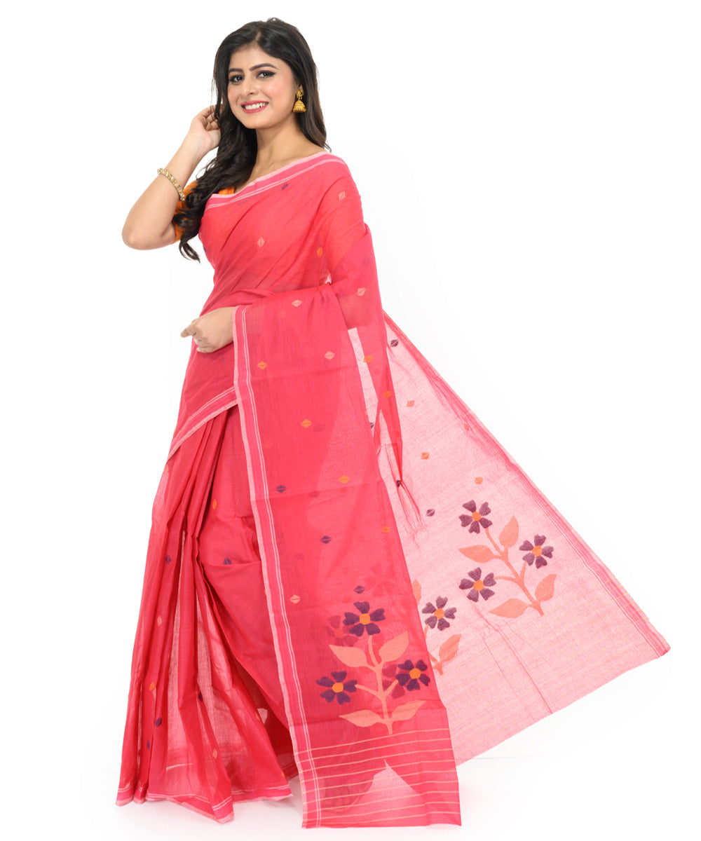 Pink bengal hand woven cotton saree