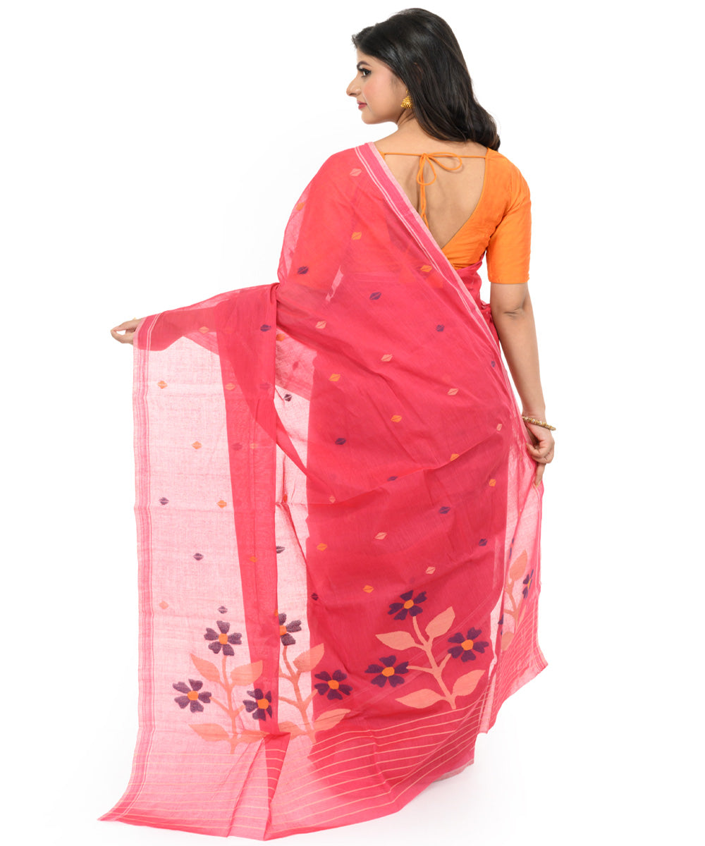 Pink bengal hand woven cotton saree