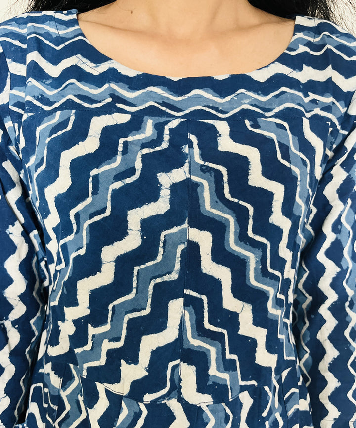 Indigo hand block printed cotton dress