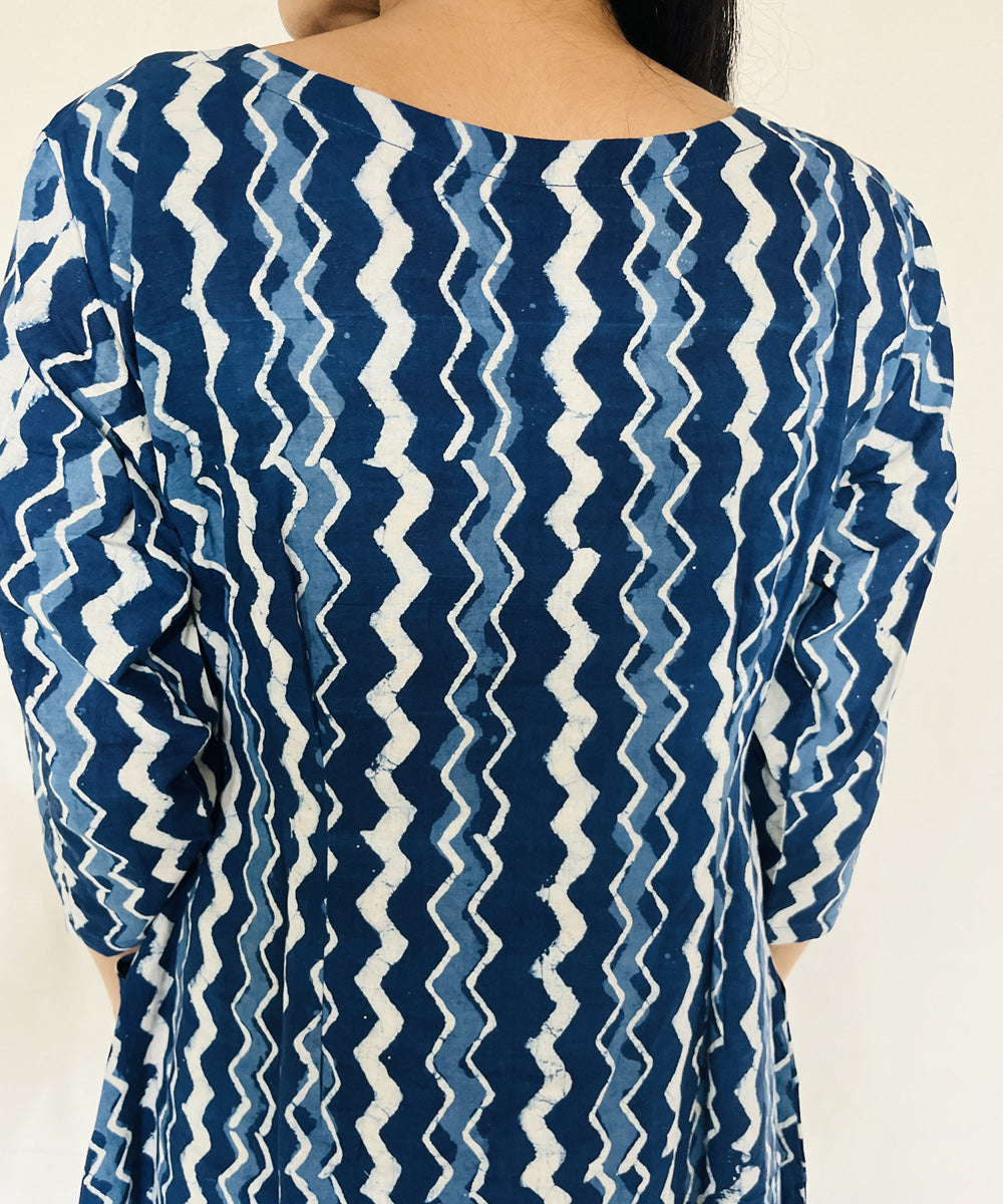 Indigo hand block printed cotton dress