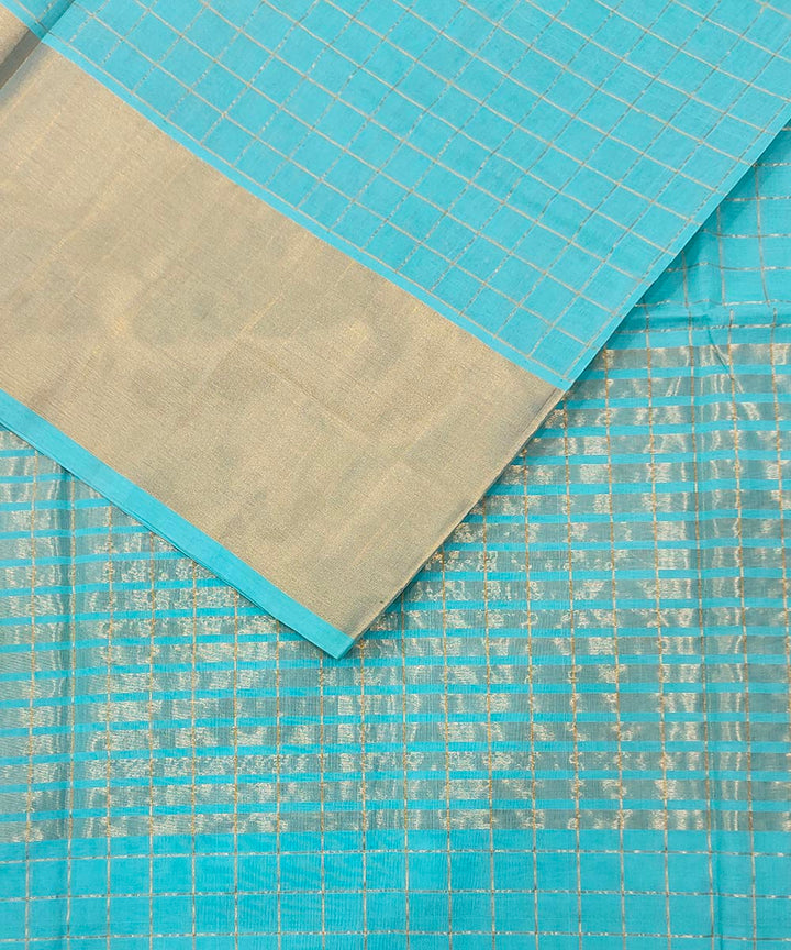 Sky blue zari border handwoven venkatagiri cotton saree