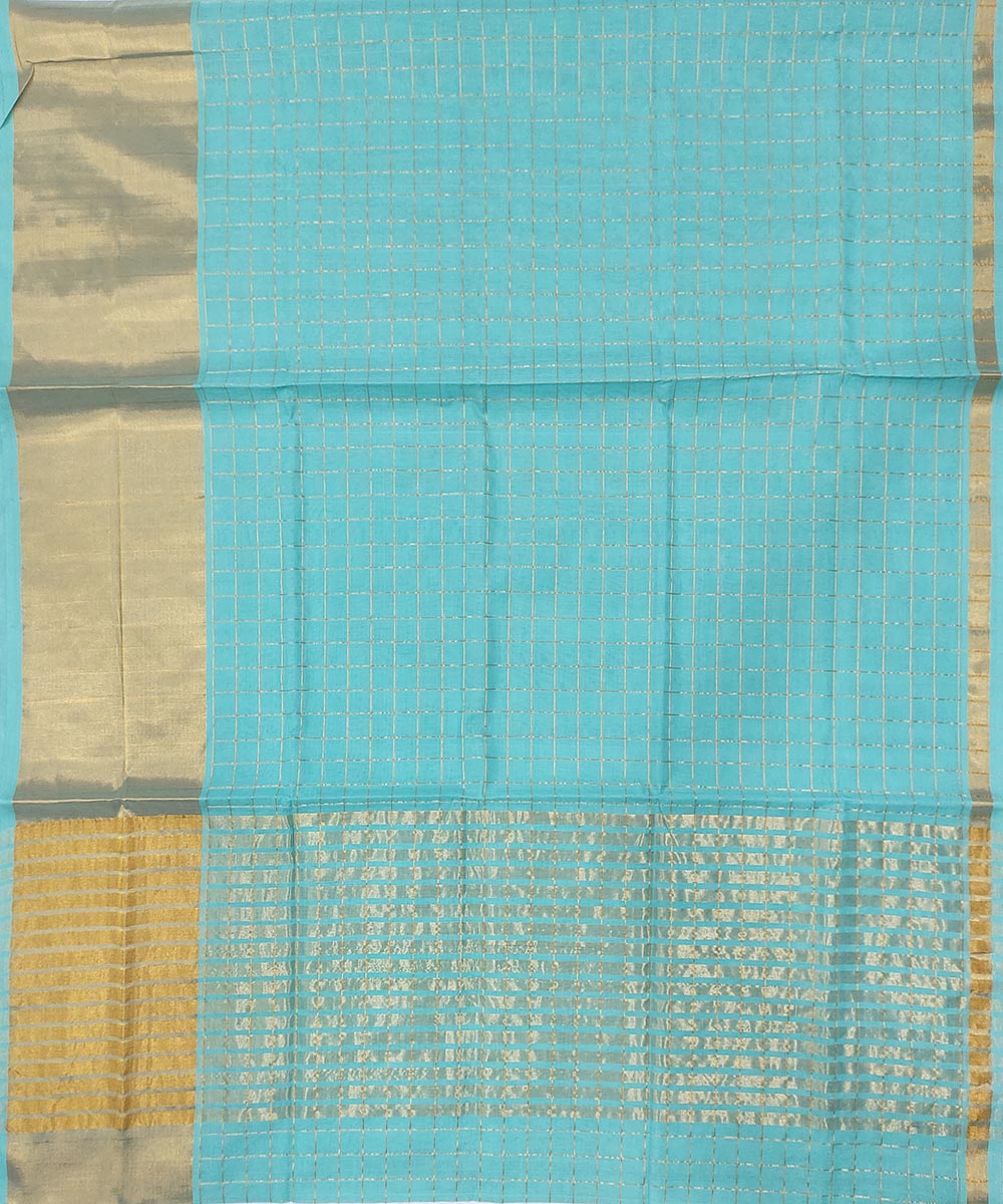 Sky blue zari border handwoven venkatagiri cotton saree