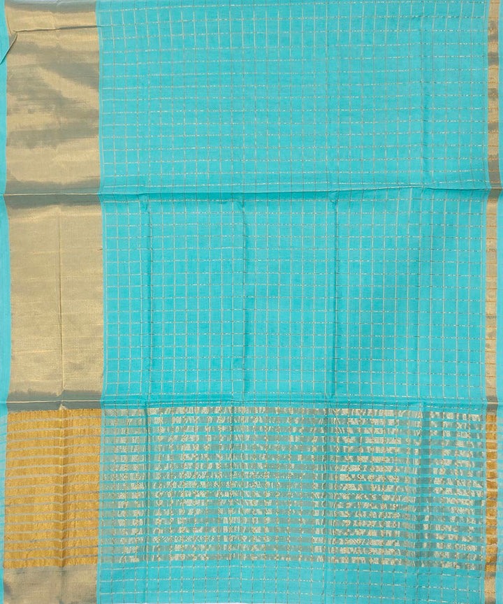 Sky blue zari border handwoven venkatagiri cotton saree