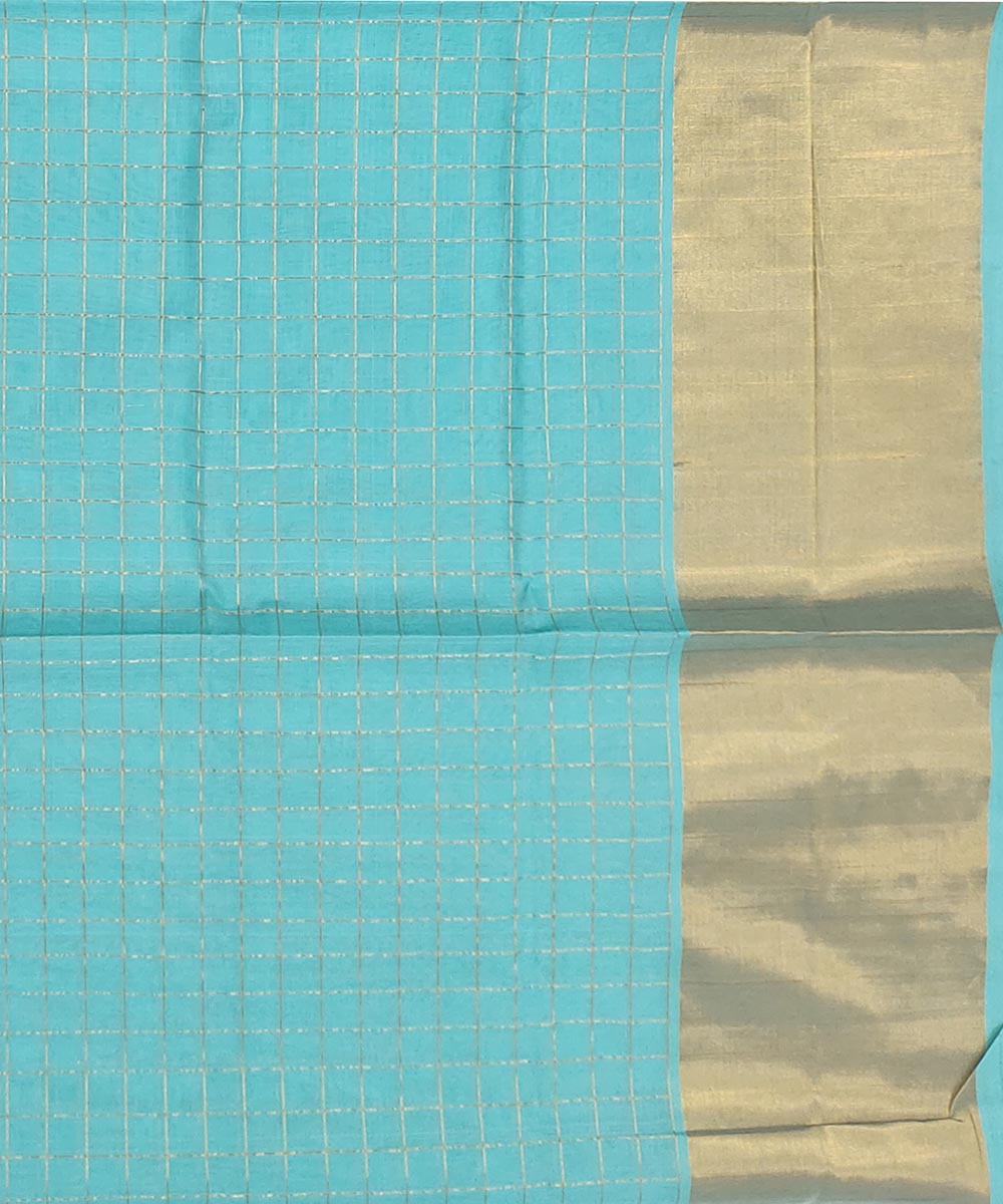 Sky blue zari border handwoven venkatagiri cotton saree