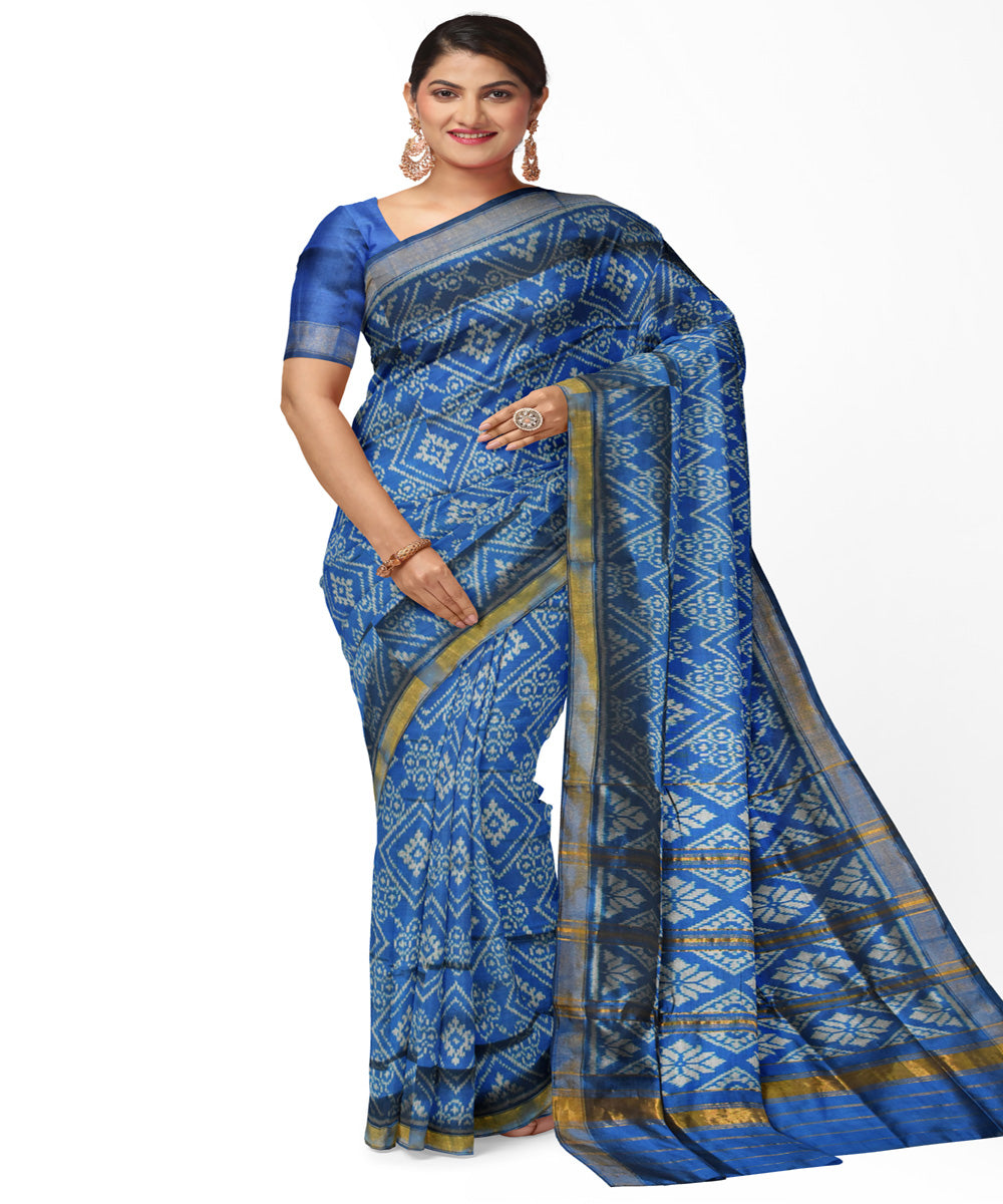 Turquoise blue handwoven silk patola saree