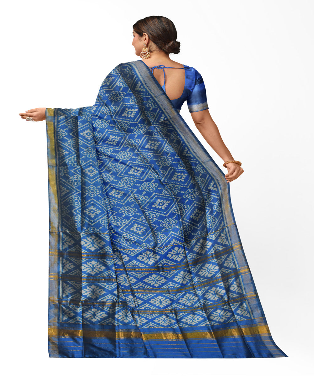 Turquoise blue handwoven silk patola saree