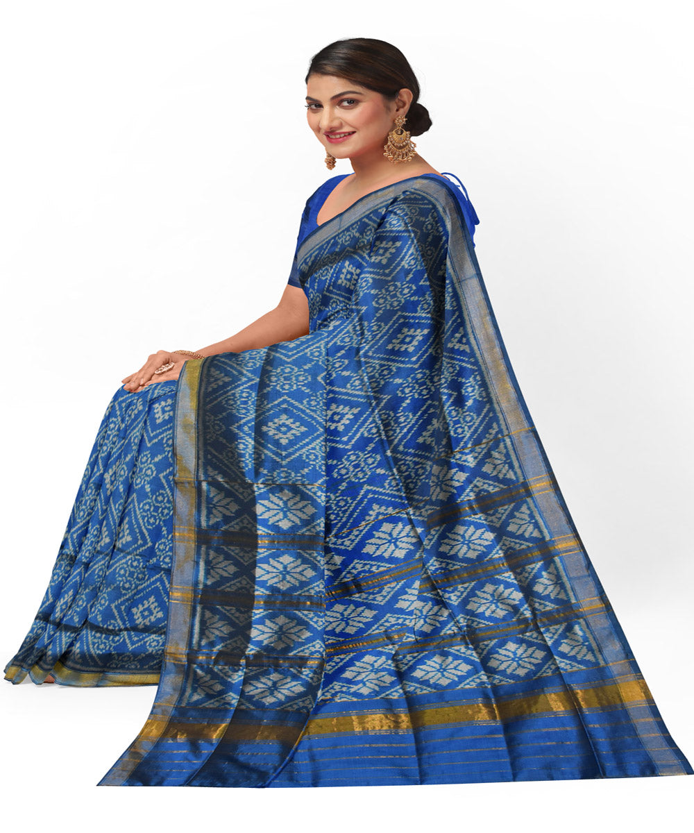 Turquoise blue handwoven silk patola saree