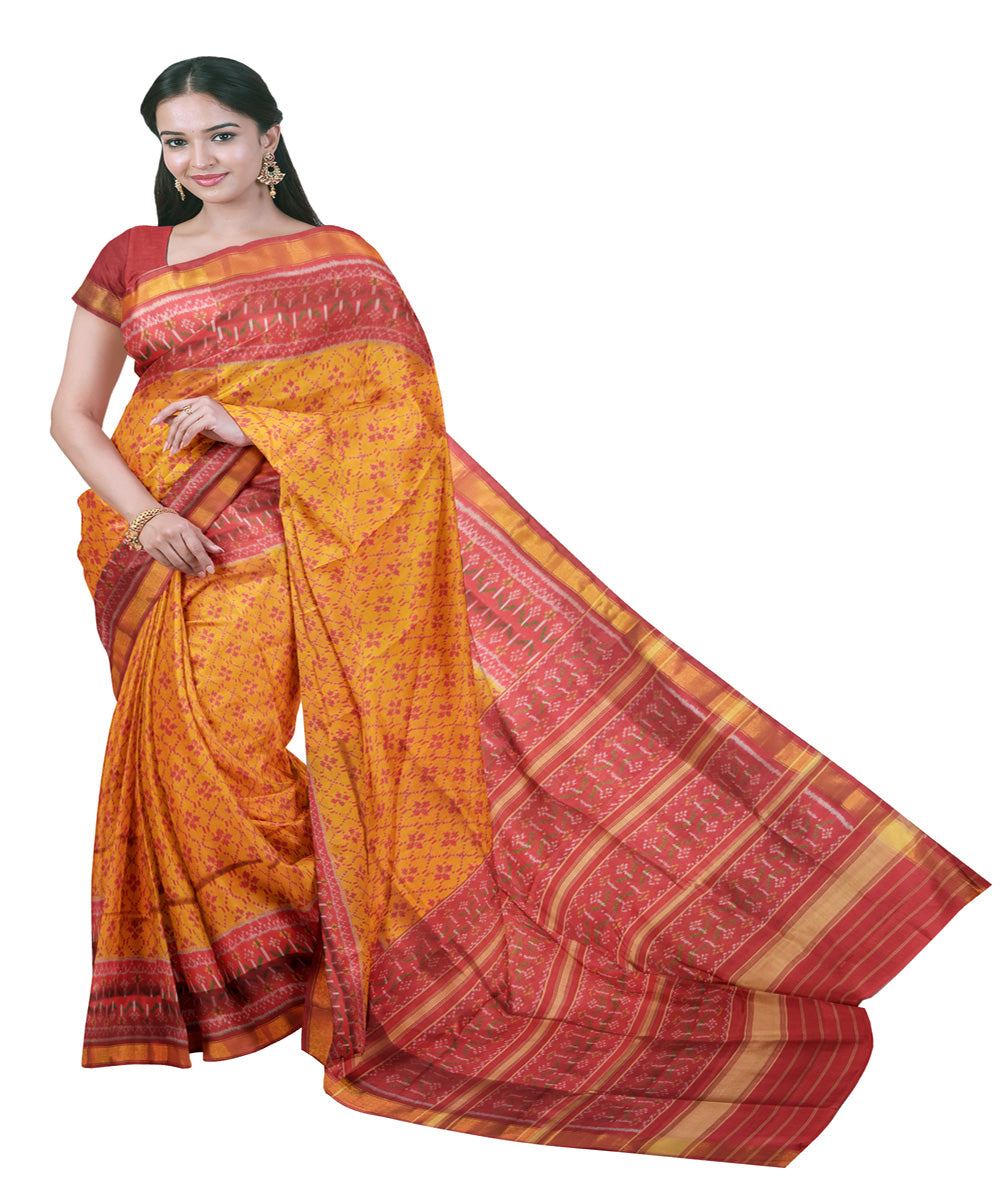 Yellow maroon handloom patola silk saree