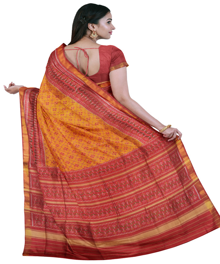 Yellow maroon handloom patola silk saree