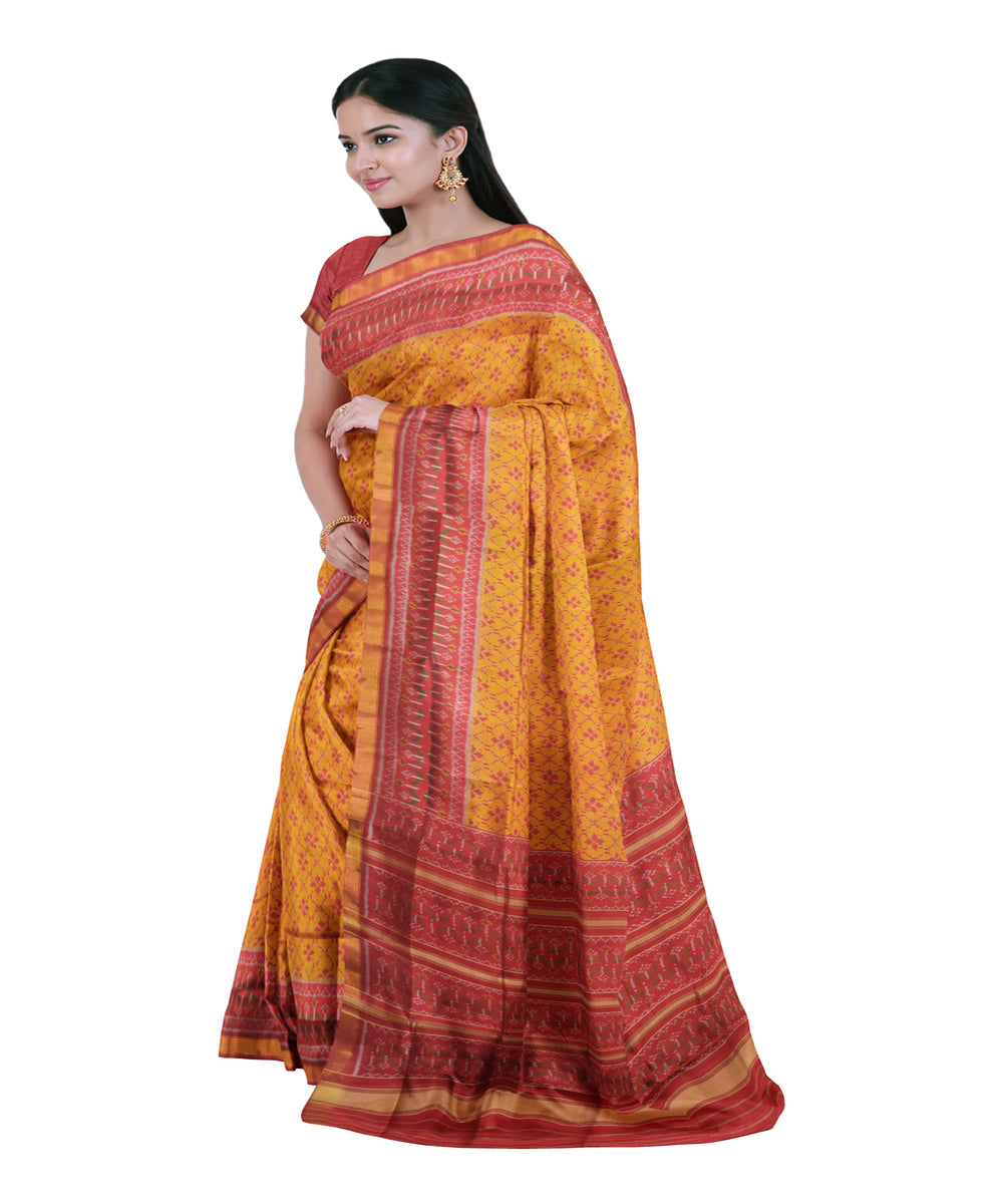 Yellow maroon handloom patola silk saree