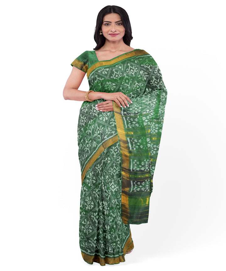 Dark green handwoven patola silk saree