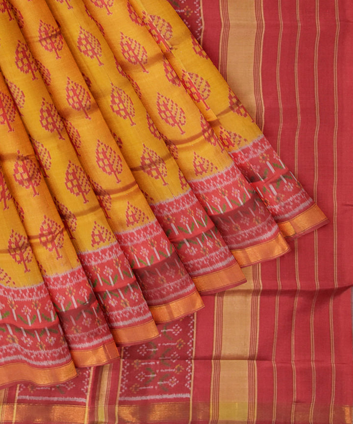 Yellow maroon silk handloom patola saree