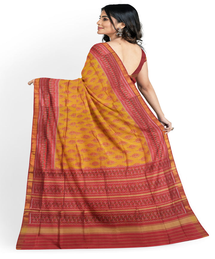 Yellow maroon silk handloom patola saree