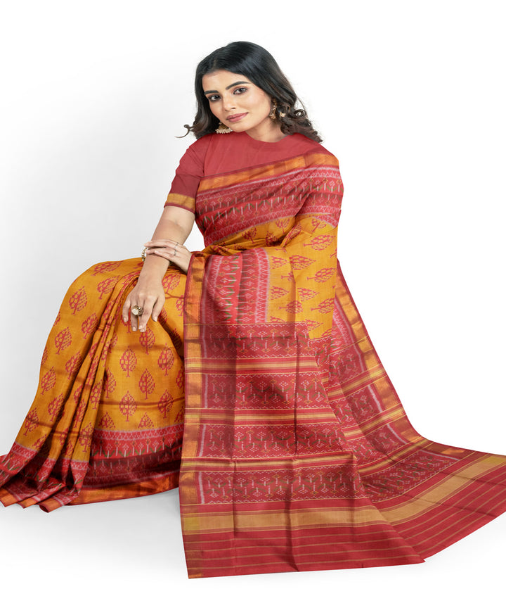 Yellow maroon silk handloom patola saree