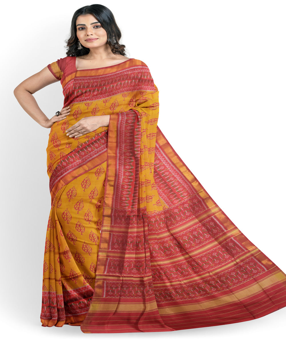 Yellow maroon silk handloom patola saree