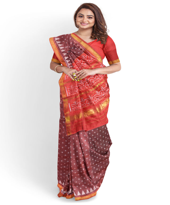 Coffee red silk handloom patola saree