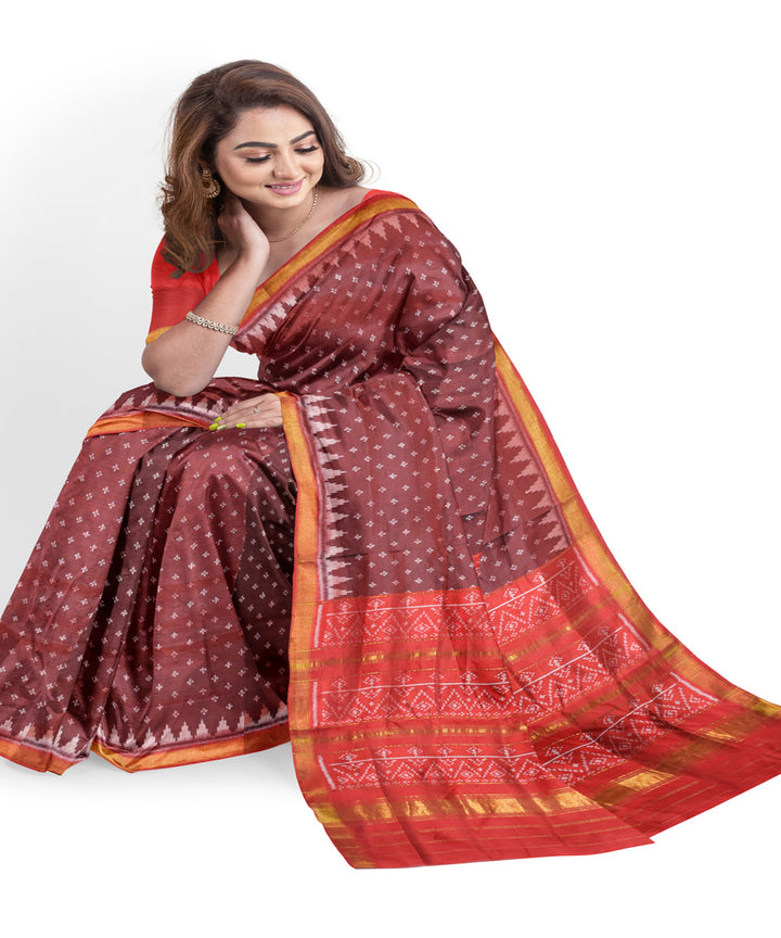 Coffee red silk handloom patola saree