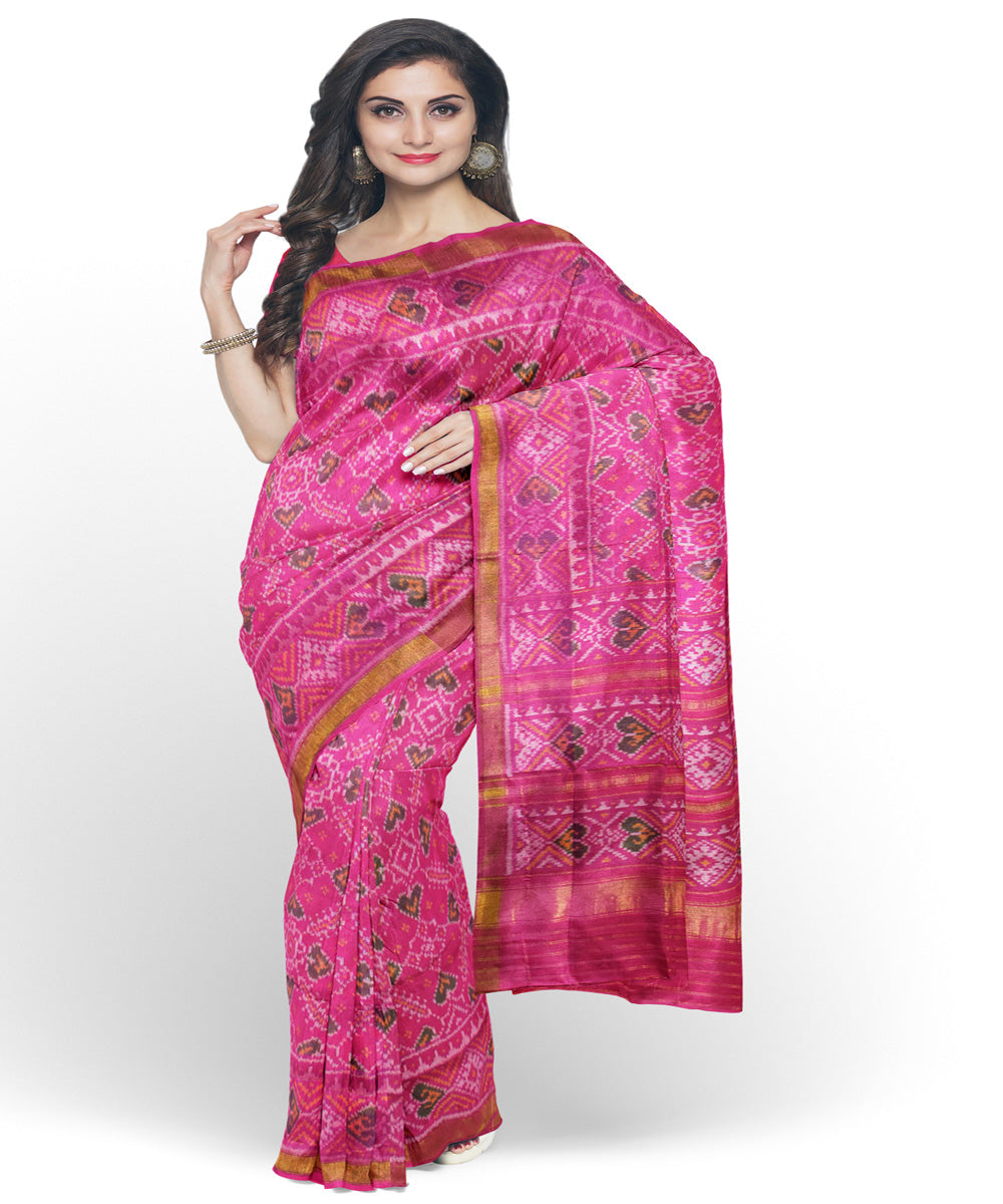 Pink handwoven patola silk saree