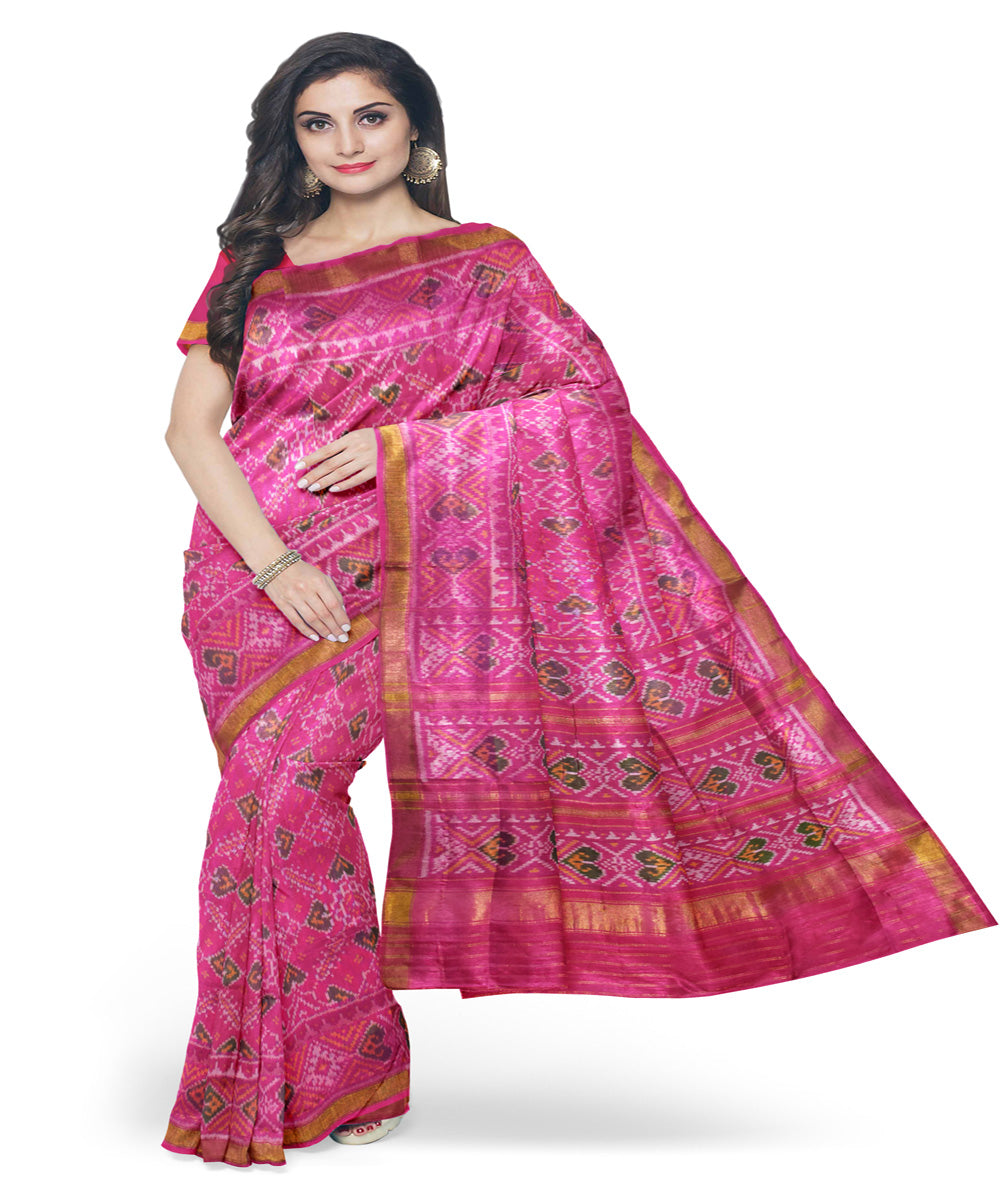 Pink handwoven patola silk saree