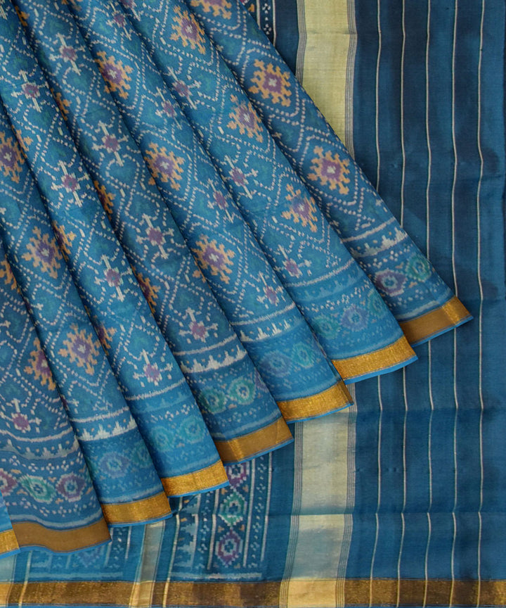 Turquoise blue silk handwoven patola saree