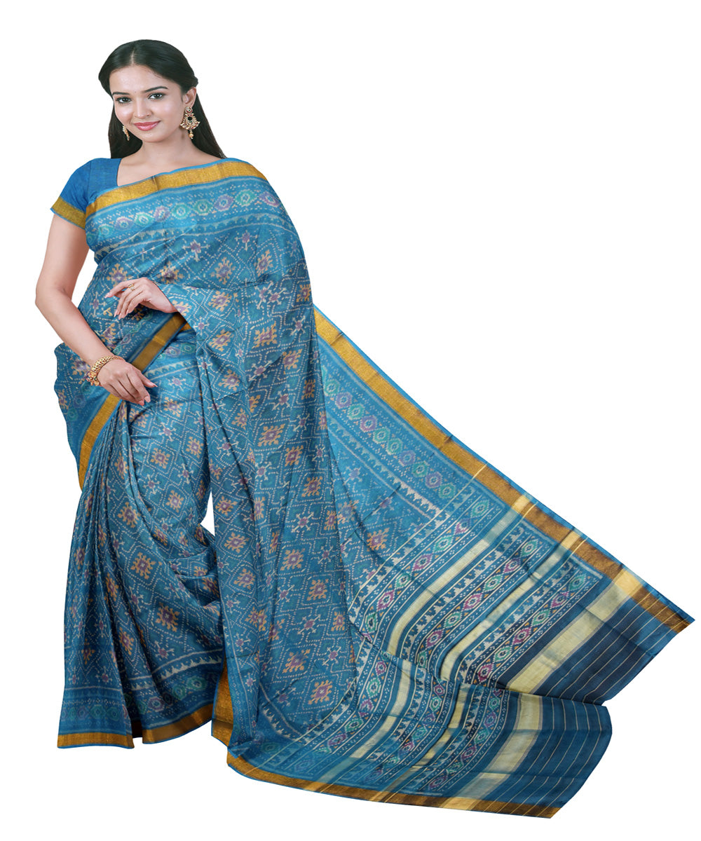 Turquoise blue silk handwoven patola saree