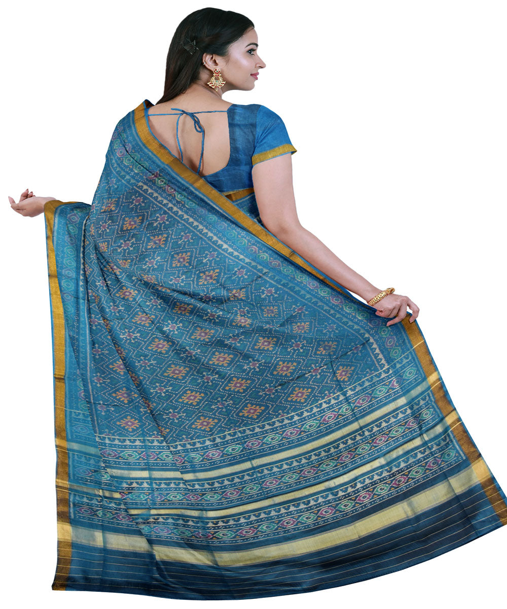 Turquoise blue silk handwoven patola saree