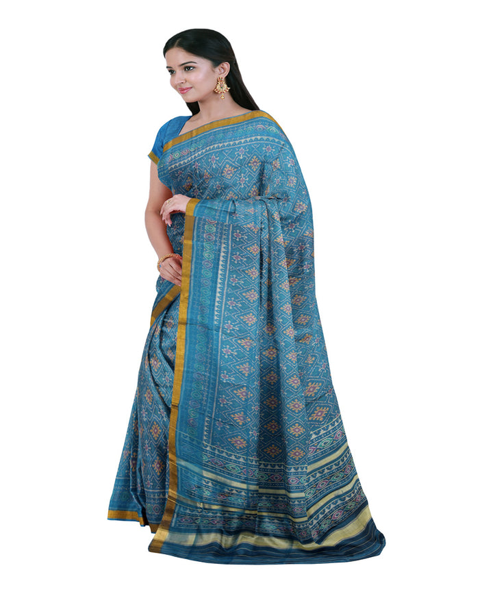 Turquoise blue silk handwoven patola saree