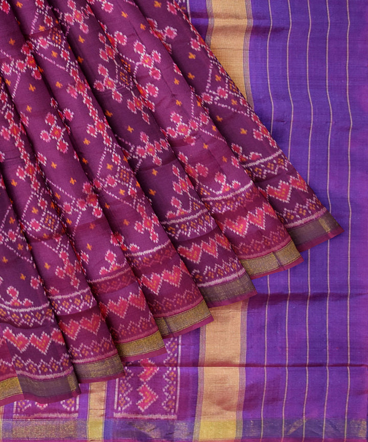 Purple blue silk handloom patola saree