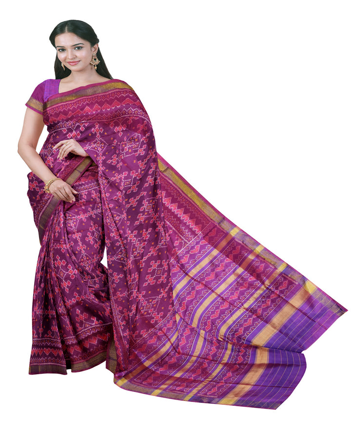 Purple blue silk handloom patola saree