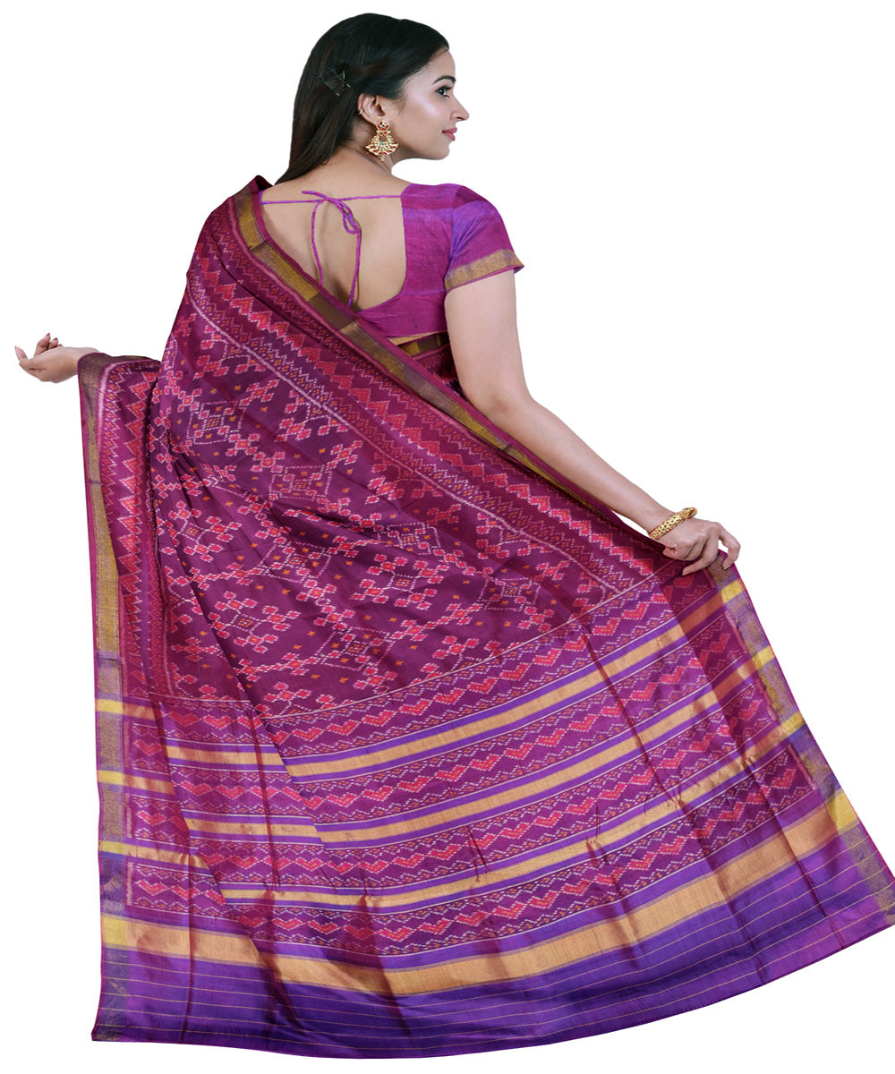 Purple blue silk handloom patola saree