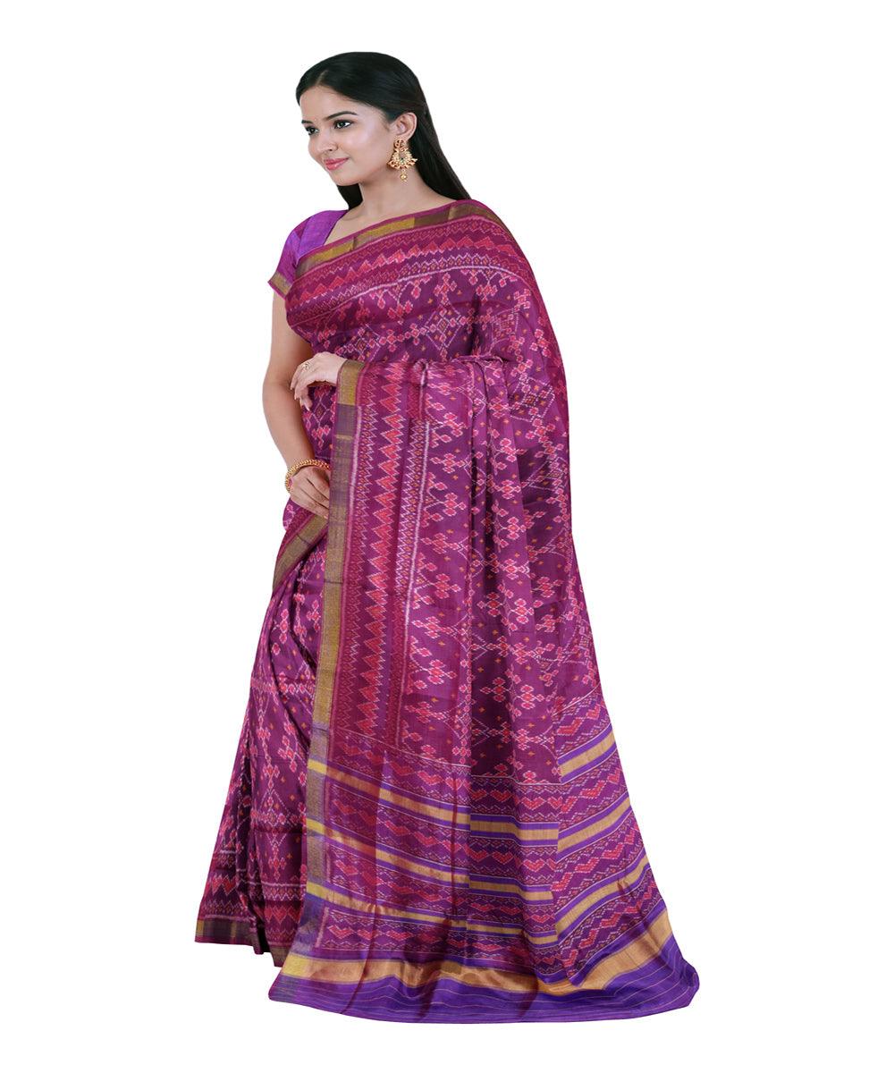 Purple blue silk handloom patola saree