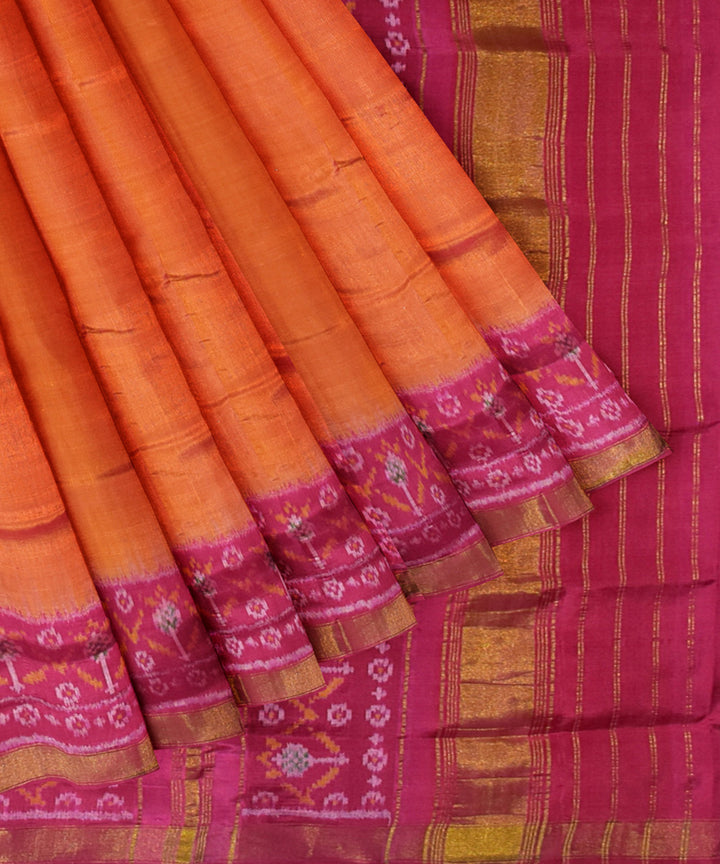 Orange pink silk handloom patola saree