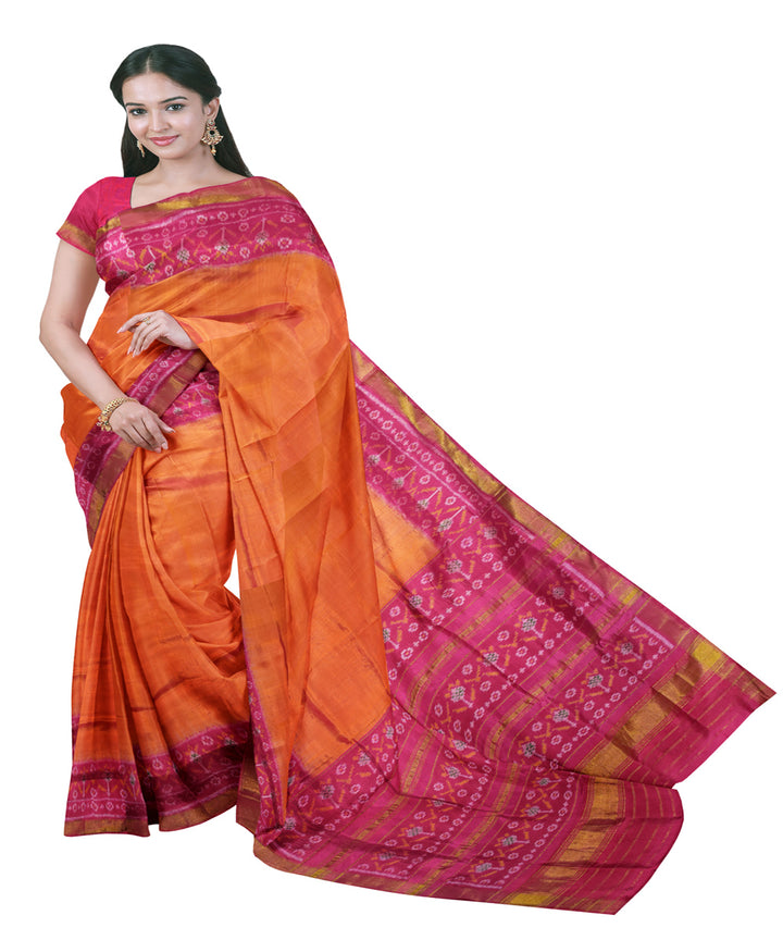 Orange pink silk handloom patola saree