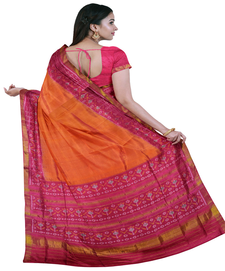 Orange pink silk handloom patola saree