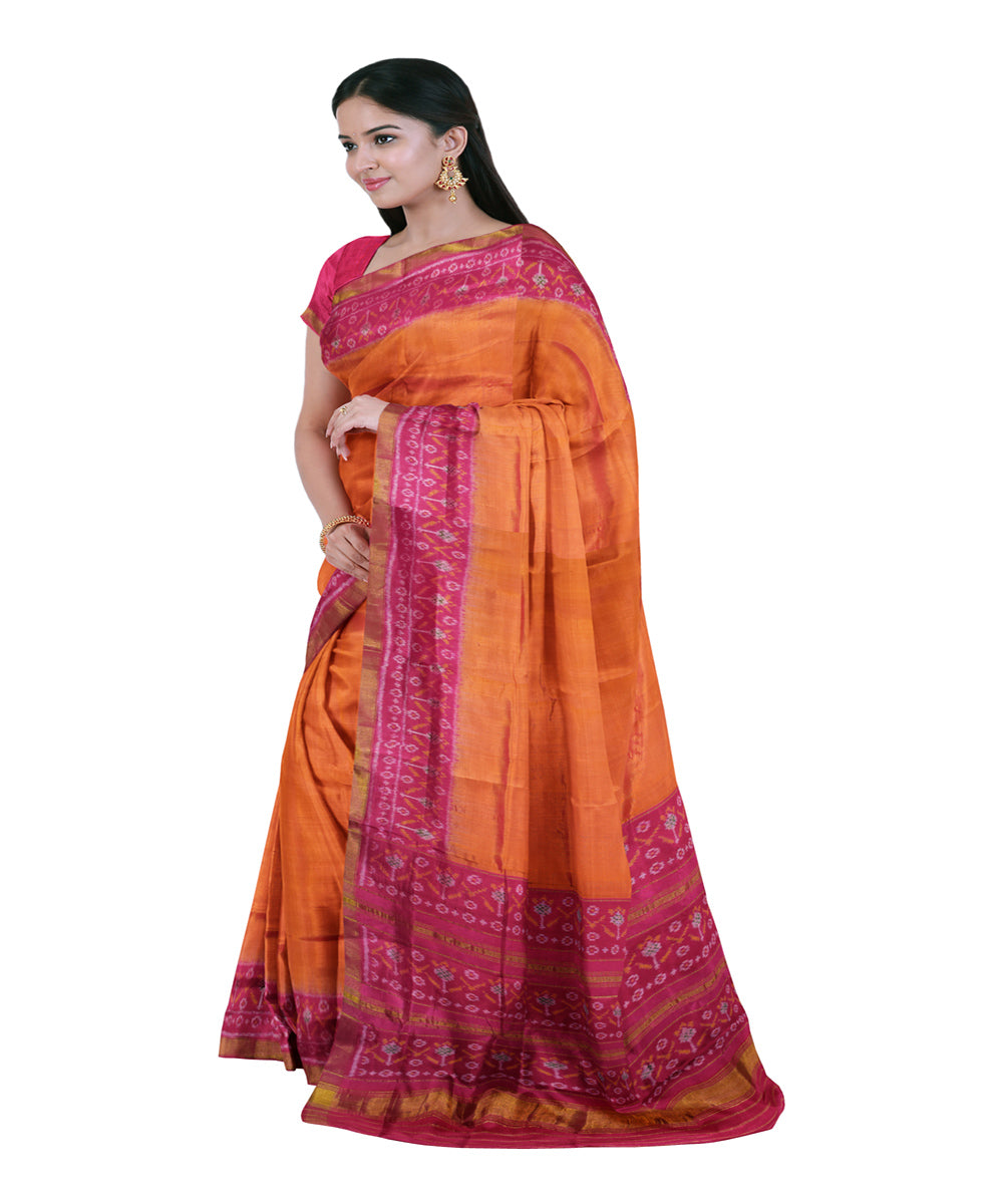 Orange pink silk handloom patola saree