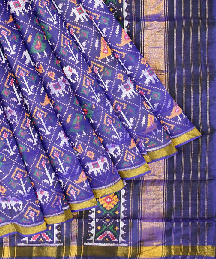 Navy blue silk handloom patola saree