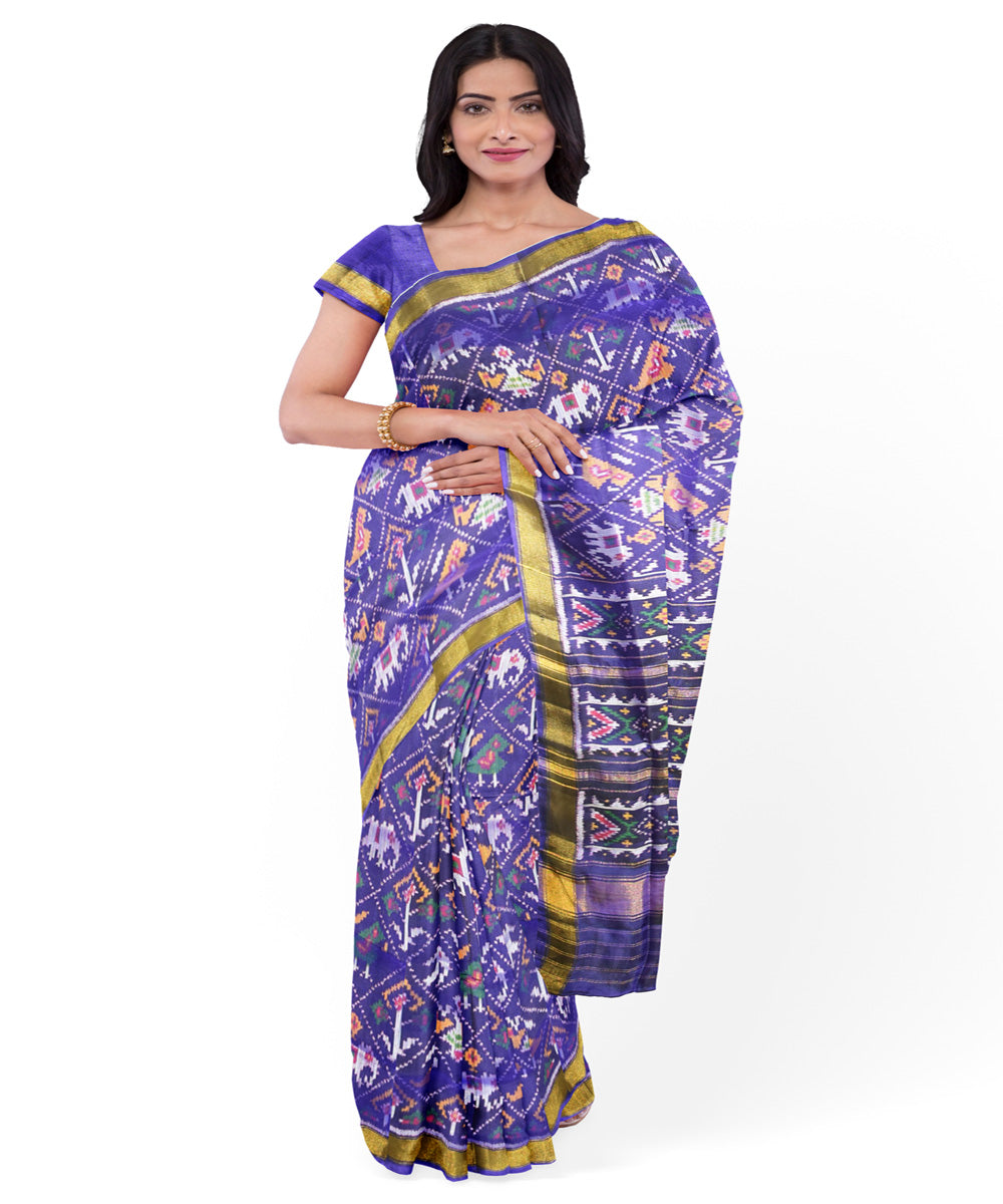 Navy blue silk handloom patola saree