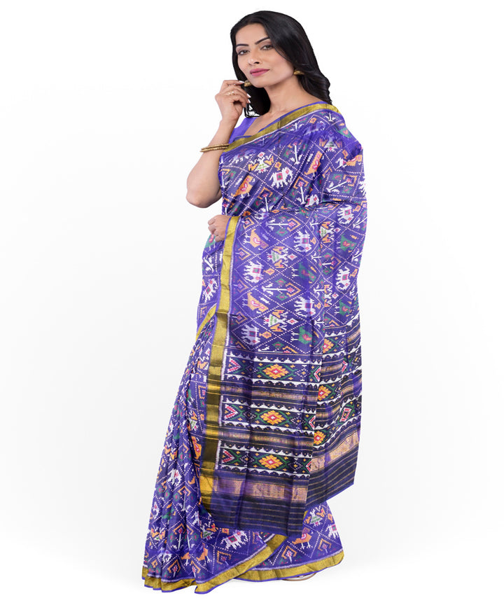 Navy blue silk handloom patola saree