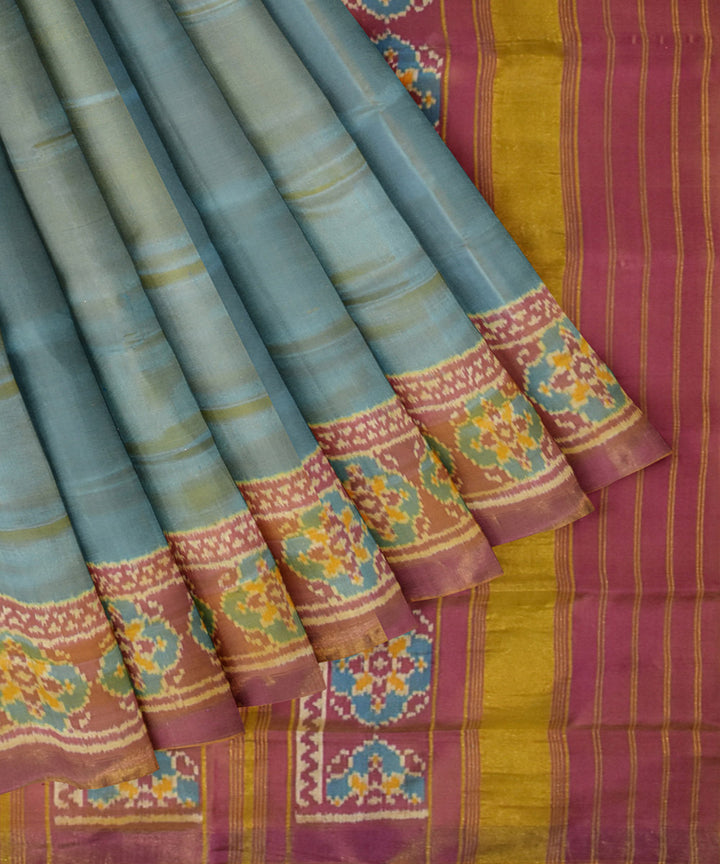 Blue grey silk handloom patola saree