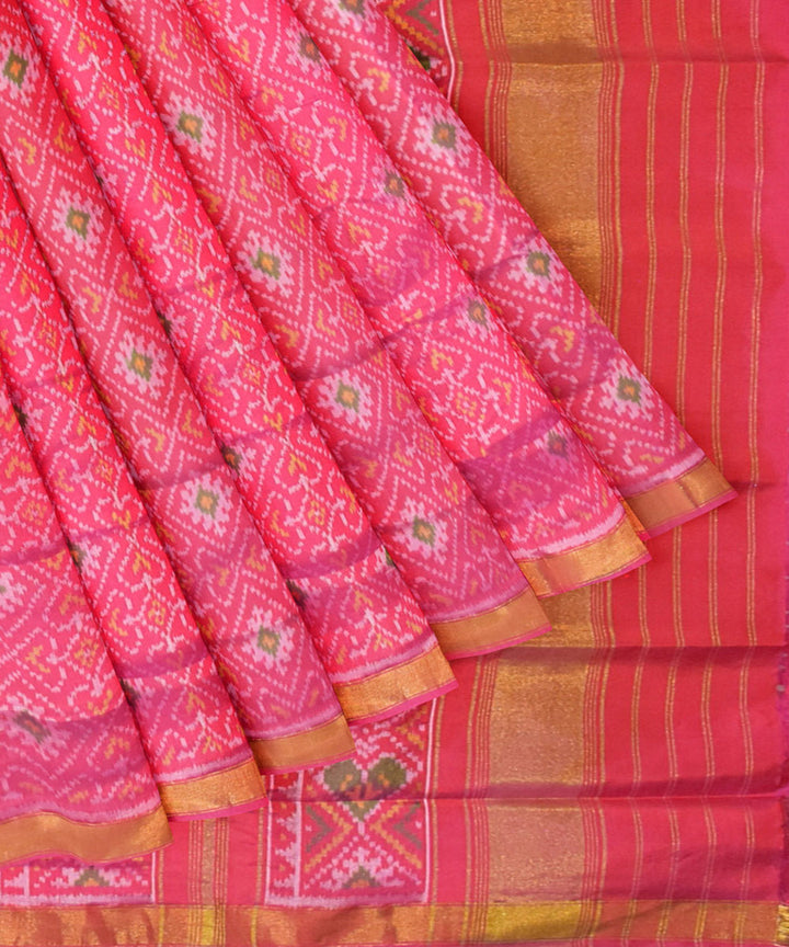 Pink silk handwoven patola saree