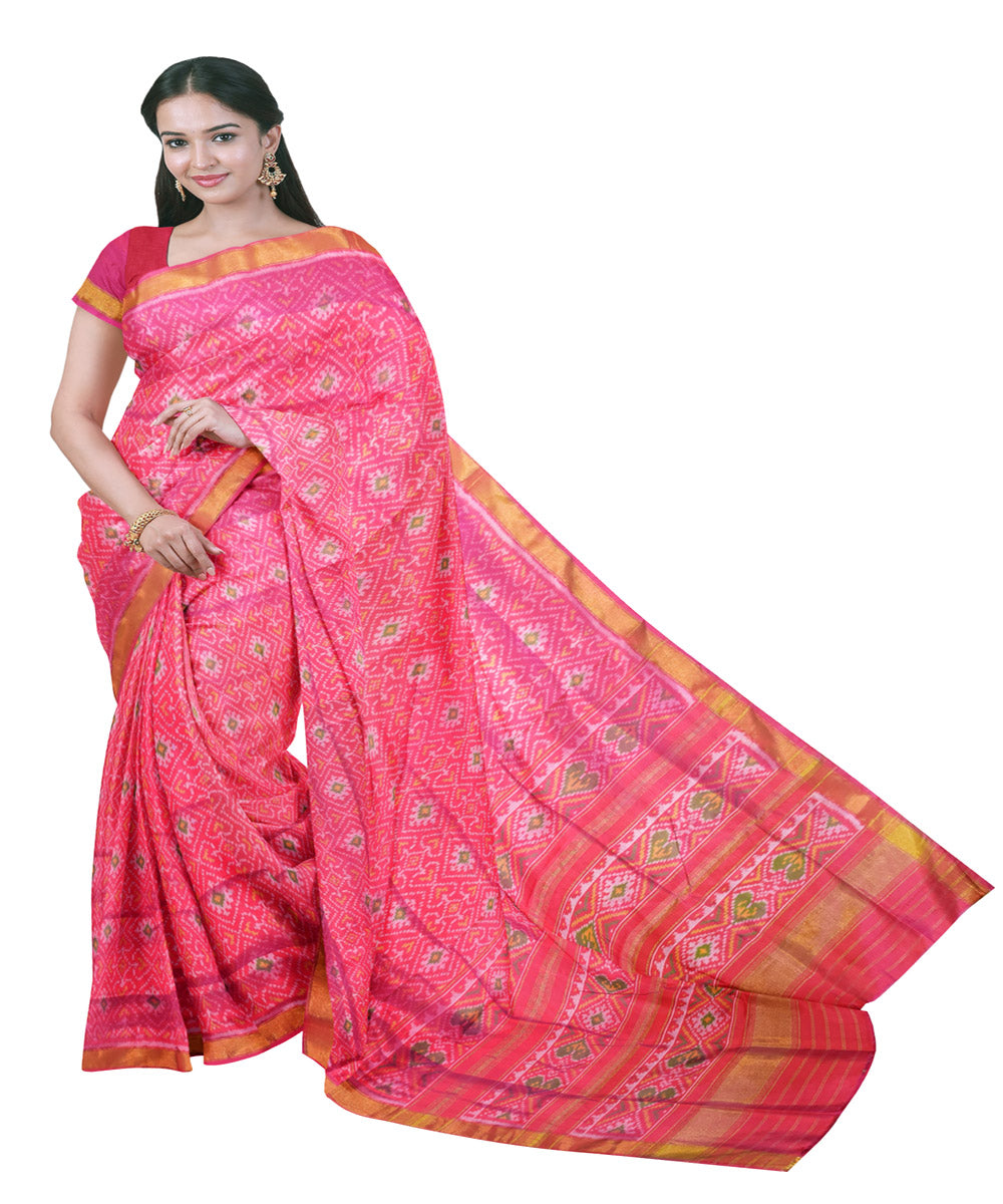 Pink silk handwoven patola saree