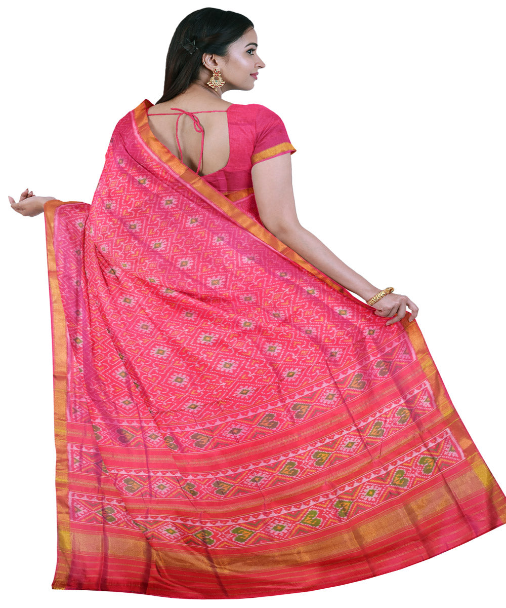 Pink silk handwoven patola saree