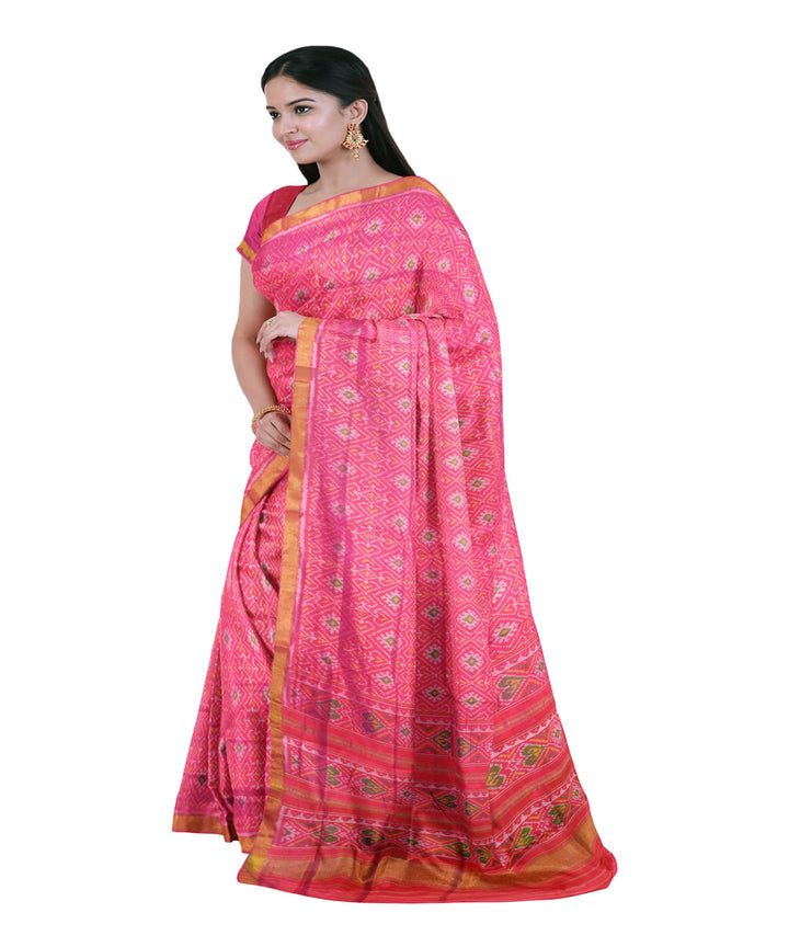 Pink silk handwoven patola saree